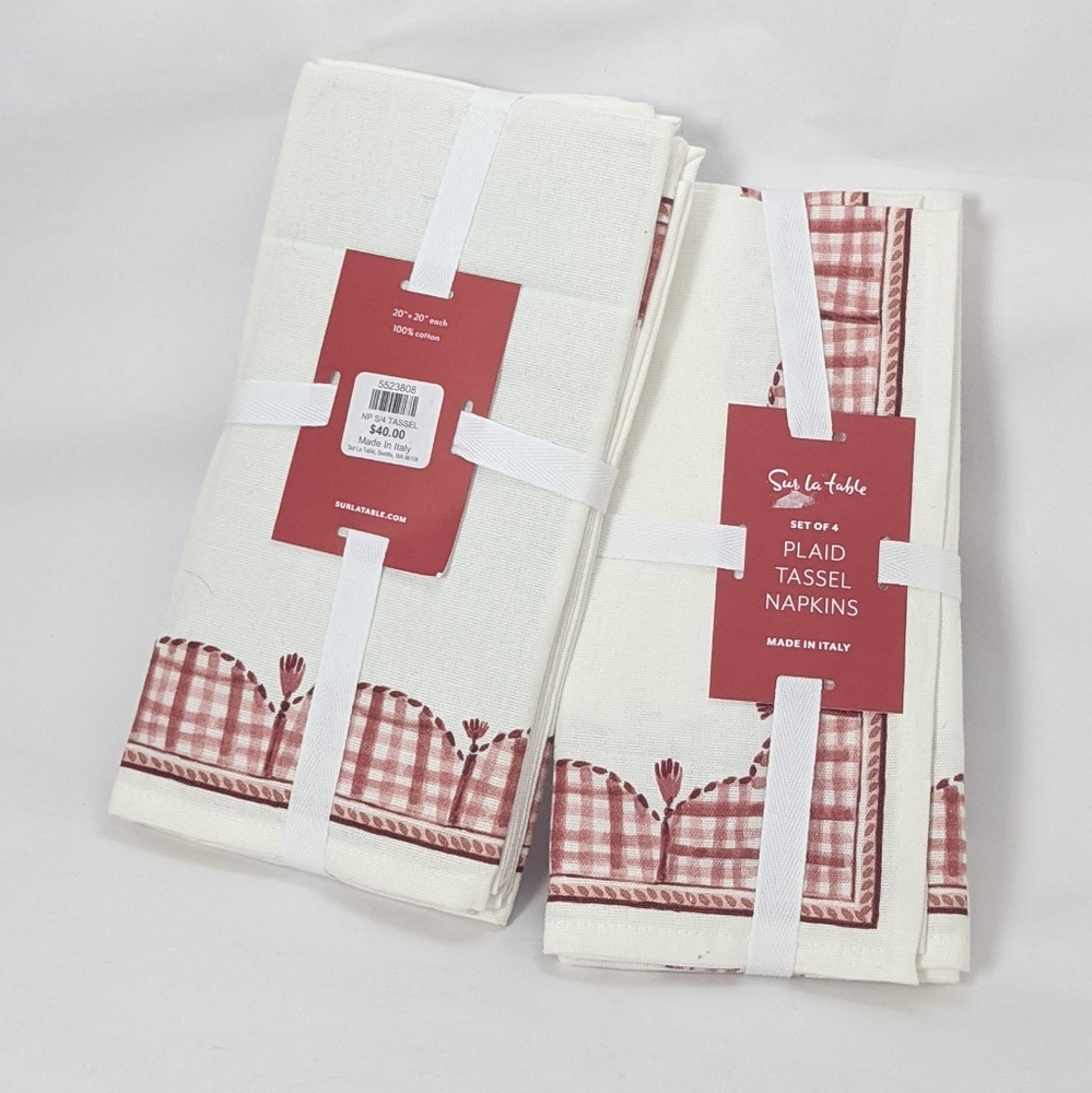 NWT Sur la Table gingham tassel napkins 8 napkins